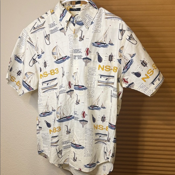 Men’s Nautica White Shirt with Nautical Print Size M - Picture 1 of 3
